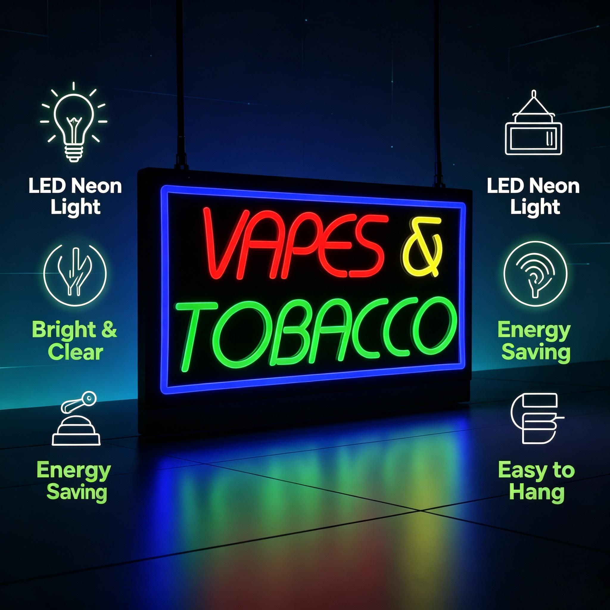 Tobacco and Vape Neon Sign USB - Vaping Store ulasan dan harga